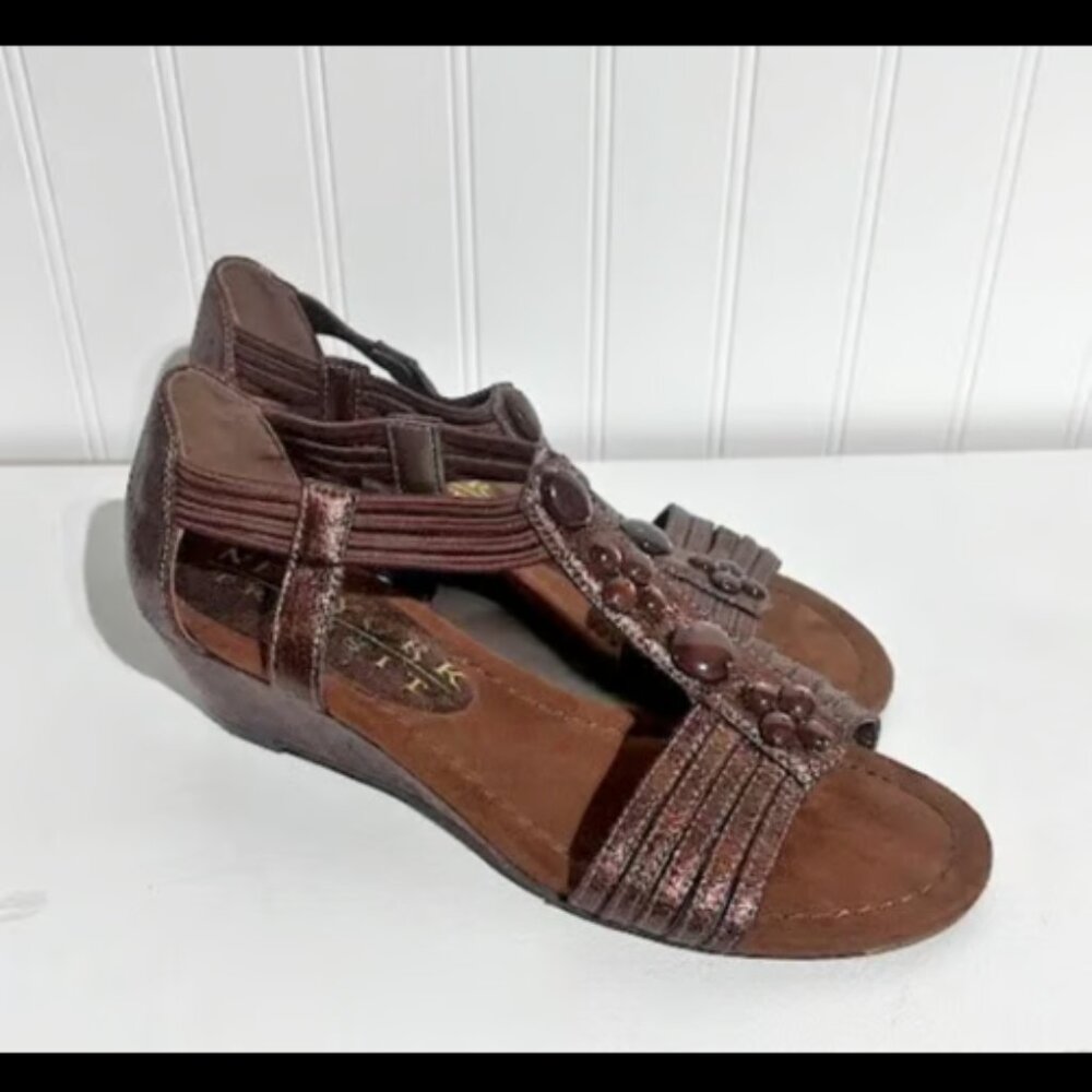 New York Transit women's Brown Jeweled Wedge Slip On Sandal Size 7M